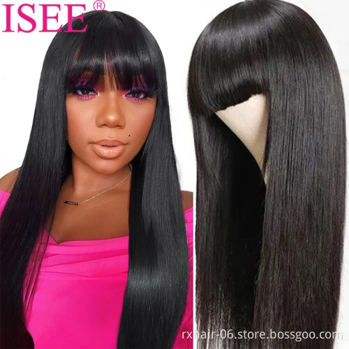 ISEE Hot Sale Human Hair Wigs With Bangs Fringe Wig Glueless Cheap Brazilian Remy Wig Can Be Dye